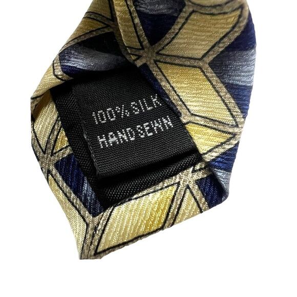 Zianetti Neck Tie Italian Silk Blue Yellow Diamond Print Suit Accessories Formal - Picture 6 of 9
